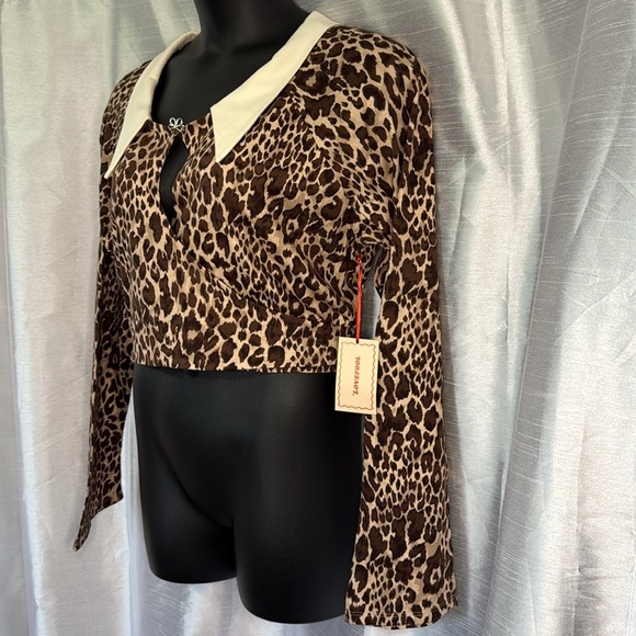 Lovefool Women’s 3X Keyhole Long Sleeve Wrap With Tie Leopard Print Cropped Top - Picture 3 of 9